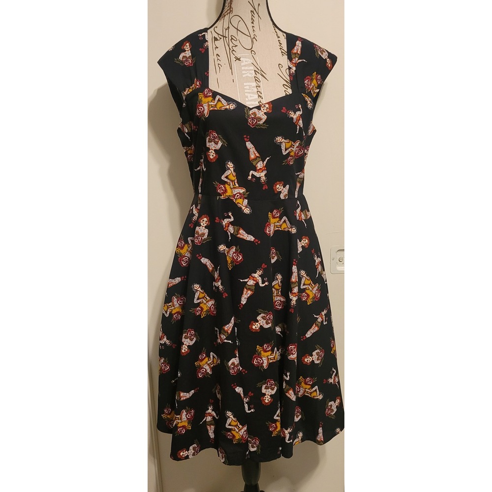 Black Retro Floral Midi Dress - Unbranded